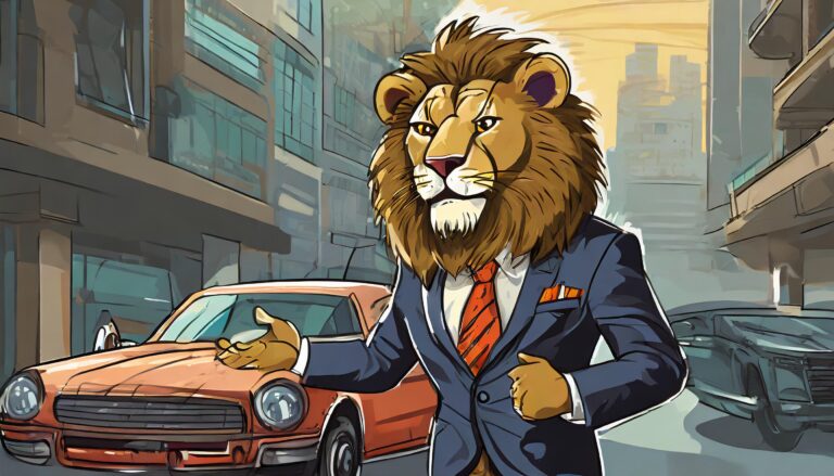 Firefly lion in a business suit explaining collaborating with other rent a car businesses 53599